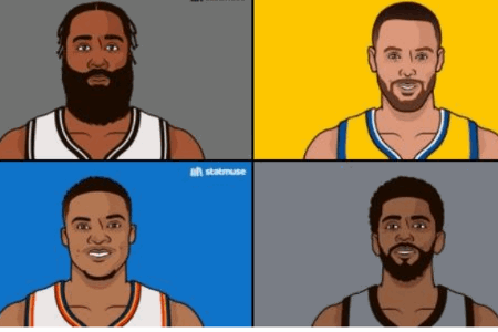 过去10年后卫场均得分排名前五：哈登、库里、利拉德、威少、欧文