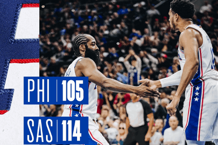 NBA-恩比德40+13 哈登12+9+12 76人不敌马刺吞三连败