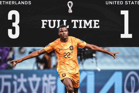 世界杯-邓弗里斯2传1射布林德传射德佩破门 荷兰3-1美国晋级八强