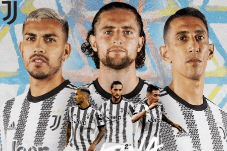 尤文晒帕雷德斯、迪马利亚、拉比奥特海报：祝斑马军团球员好运！