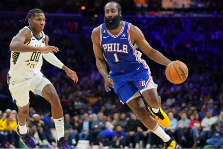 NBA：恩比德缺阵 哈登26+6+8 希尔德24+9+6 76人加时险胜步行者